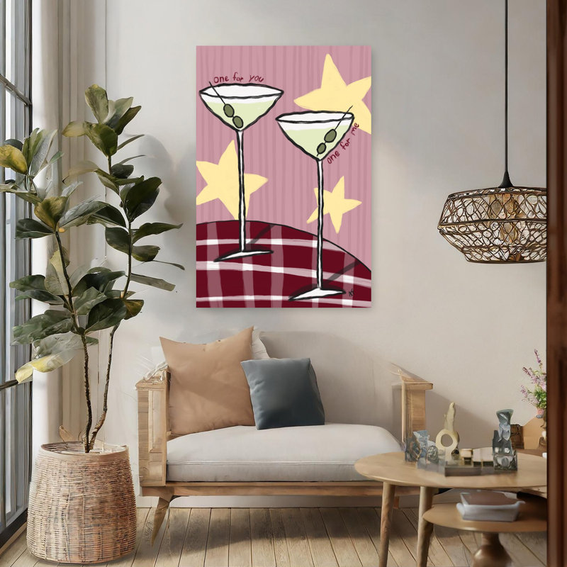 «Martinis For Two», romantique rétro, fantaisiste, paysage, art mural, 48" H x 32" W