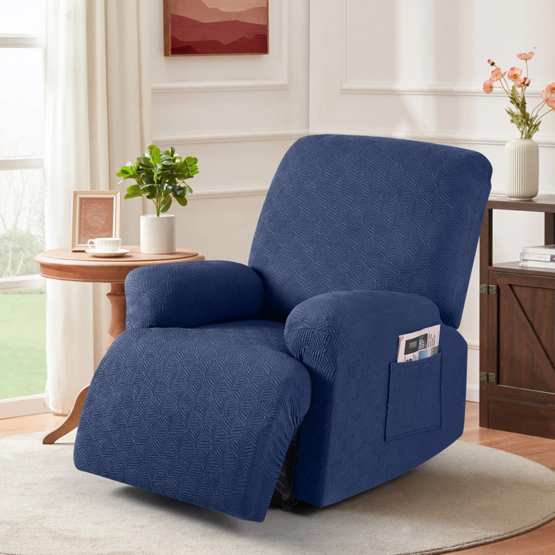 Housse pour fauteuil inclinable extensible Wald, Mélange de polyester / coton bleu marine