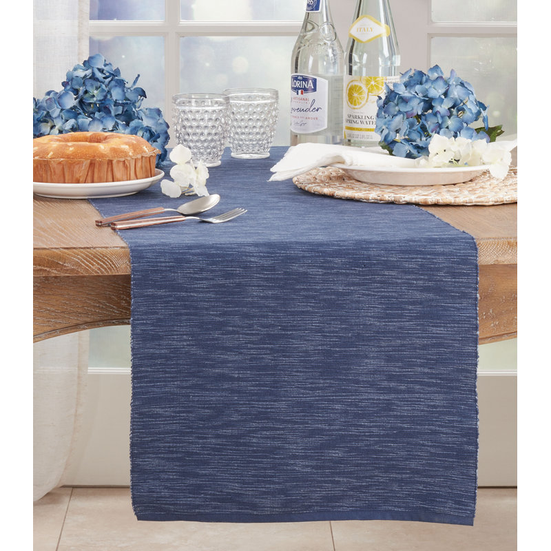 Runner_Long Table Runner With Classic Design, Navy Blue