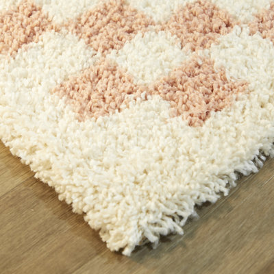 Walker Pink Cream Checkered Shag Rug