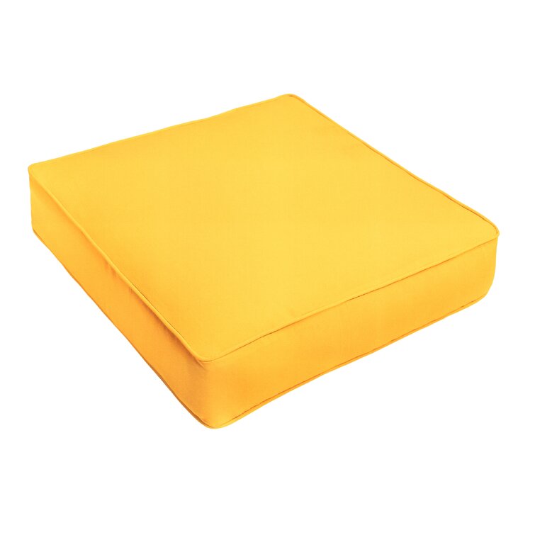 2 U-Shape Tufted Wicker Seat Cushion Set, Sunbrella Solid Colors, Large Sunbrella Canvas Sunflower Yellow