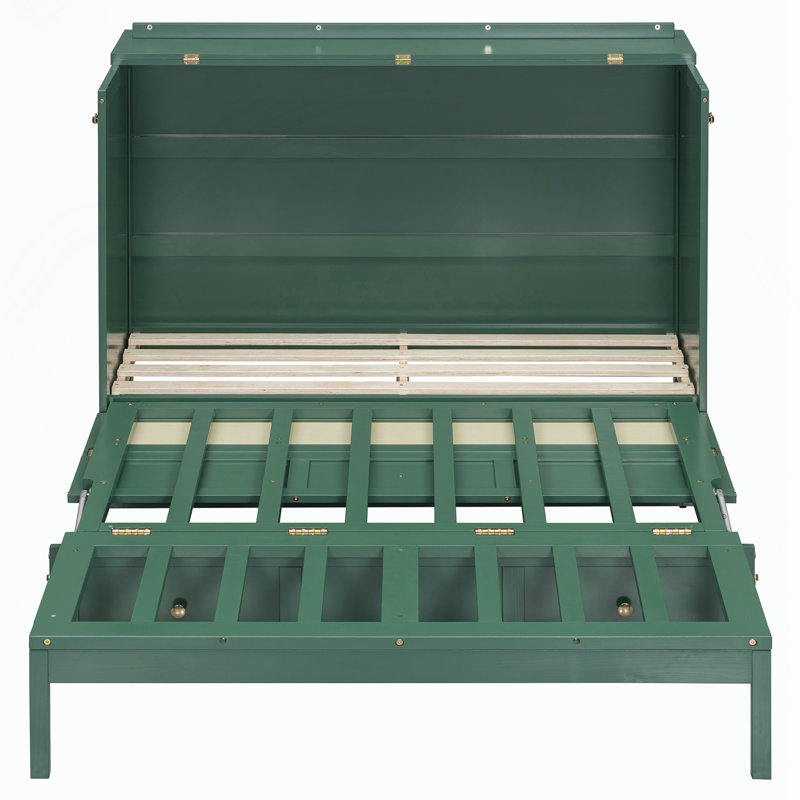 Lit escamotable double avec grands tiroirs, Vert