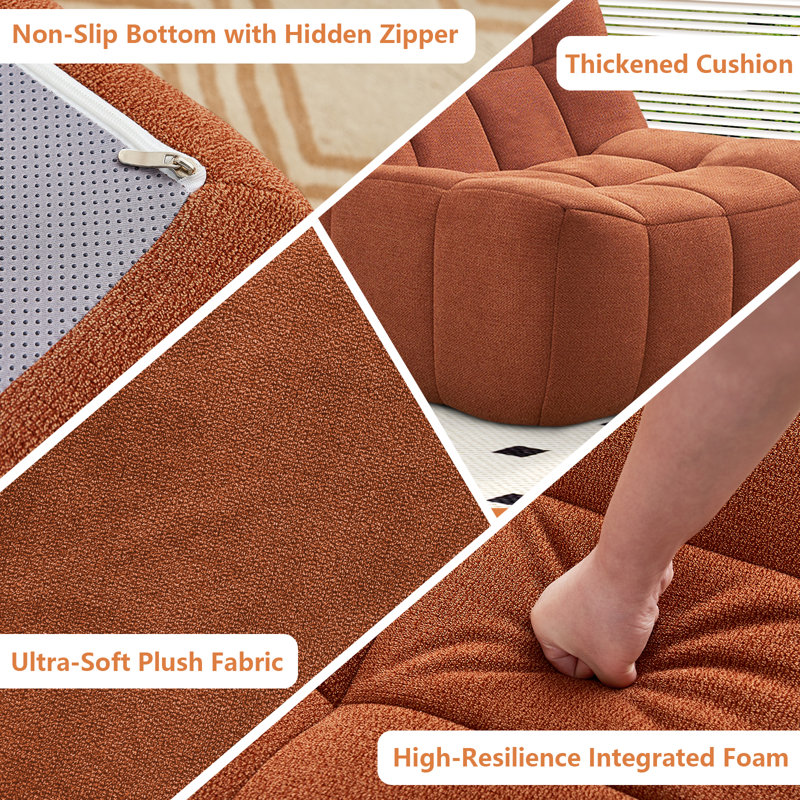 Fauteuil à billes surdimensionné avec mousse à mémoire de forme, Tissu orange