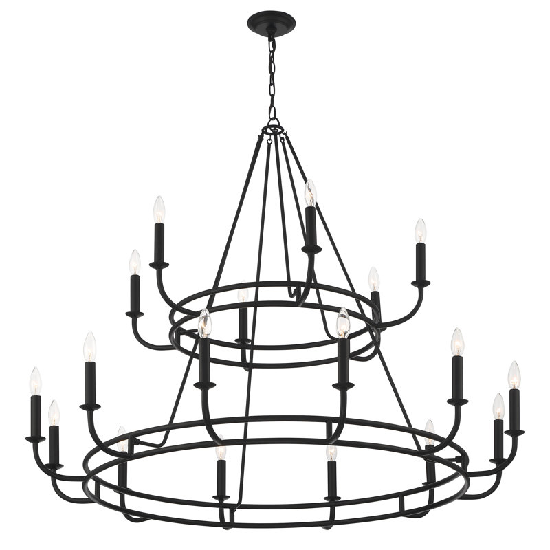Marqua 18 - Light Dimmable Wagon Wheel Chandelier, Black