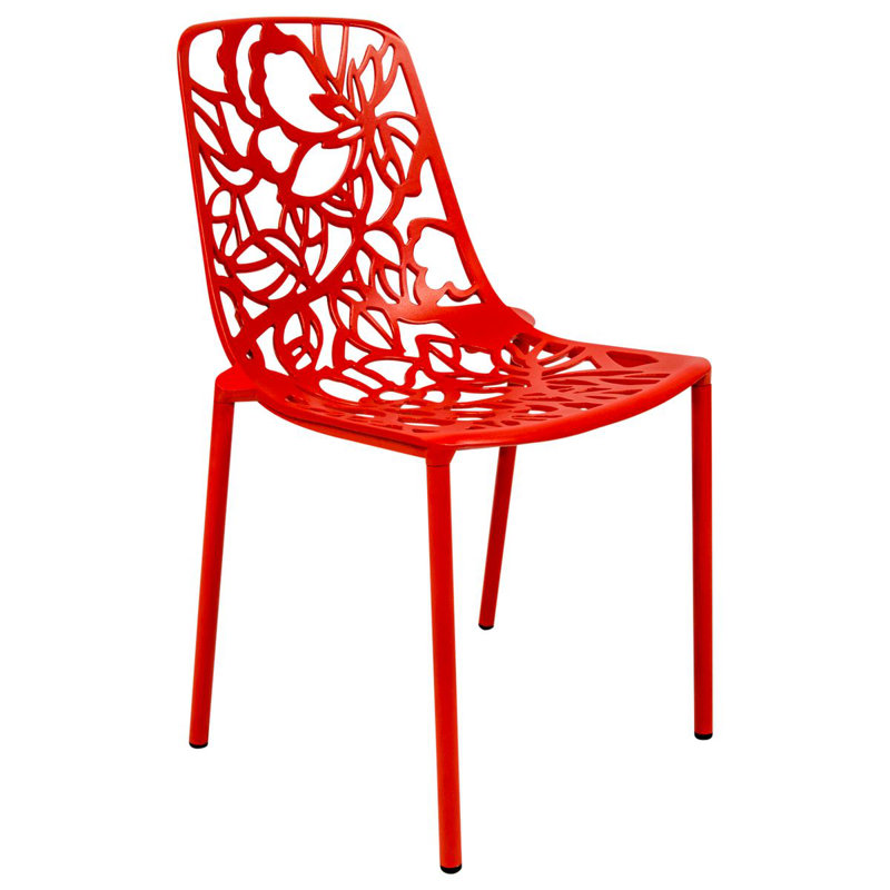 Chaises de salle à manger d'extérieur en aluminium Rabia, chaise d'appoint à découpes florales modernes pour patio, jardin et balcon, meubles de salle à manger empilables en métal, résistant à la rouille et aux rayons UV, entièrement assemblé