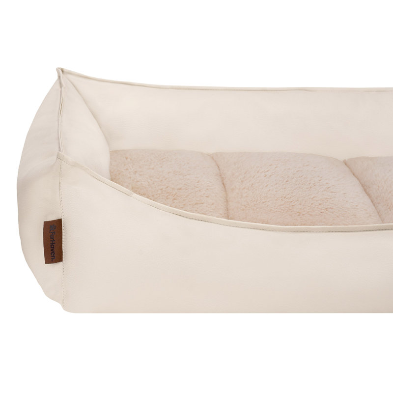 Leather Look Cozy Couch Dog Bed, 6.5" H x 23" W x 18" D, Bone