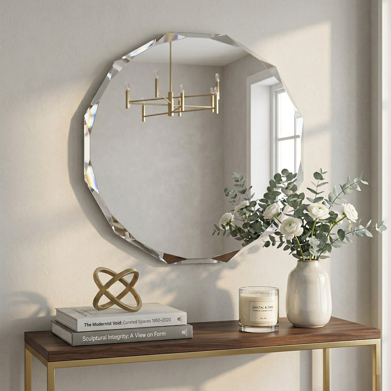 Beveled Frameless Round  Wall Mirror Bathroom Vanity Mirror, 30" x 30"