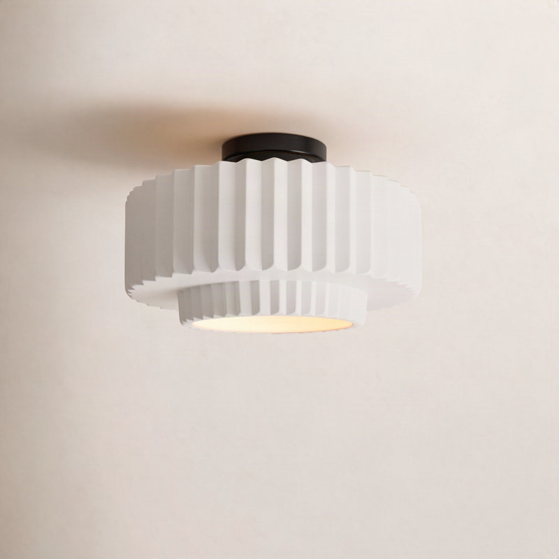 Wilbury Dottie Ceramic LED Semi Flush Mount, 8" H x 16.5" W x 16.5" D, Bisque, Matte Black
