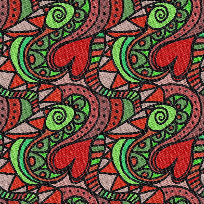 Rouge abstrait/Tapis décoratif vert, Carré 7 pi