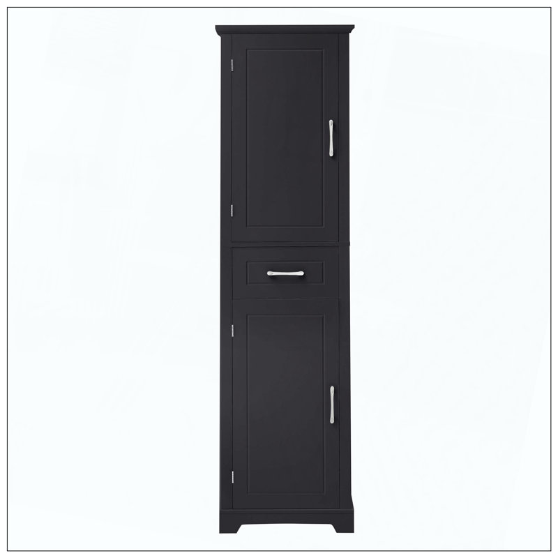 Freestanding Tall Bathroom Cabinet Two Doors Adjustable Shelves, Black