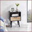 Table basse en rotin noir avec tiroir & amp; Pieds en bois massif - Facile à nettoyer pour la chambre à coucher du salon-1730687220