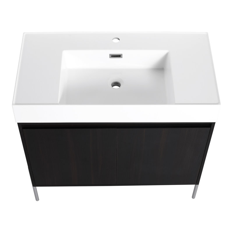 Meuble-lavabo élégant avec lavabo en résine et rangement spacieux, idéal pour les salles de bain modernes