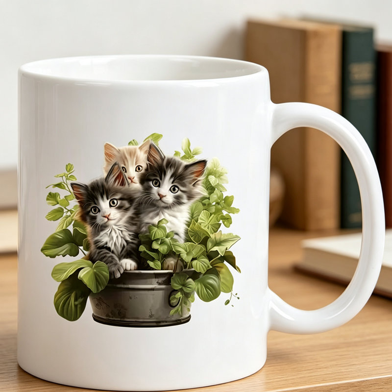 Ceramic Cat Mug, Cute Kitten Design, Reusable, Insulated, Hand-Wash Only, Perfect for Coffee Lovers.
