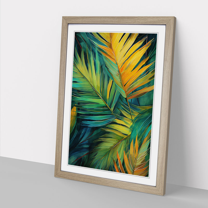 Palm Leaf Modern No.2 - Single Picture Frame Print on Wood, 34cm H x 25cm W, Oak Framed