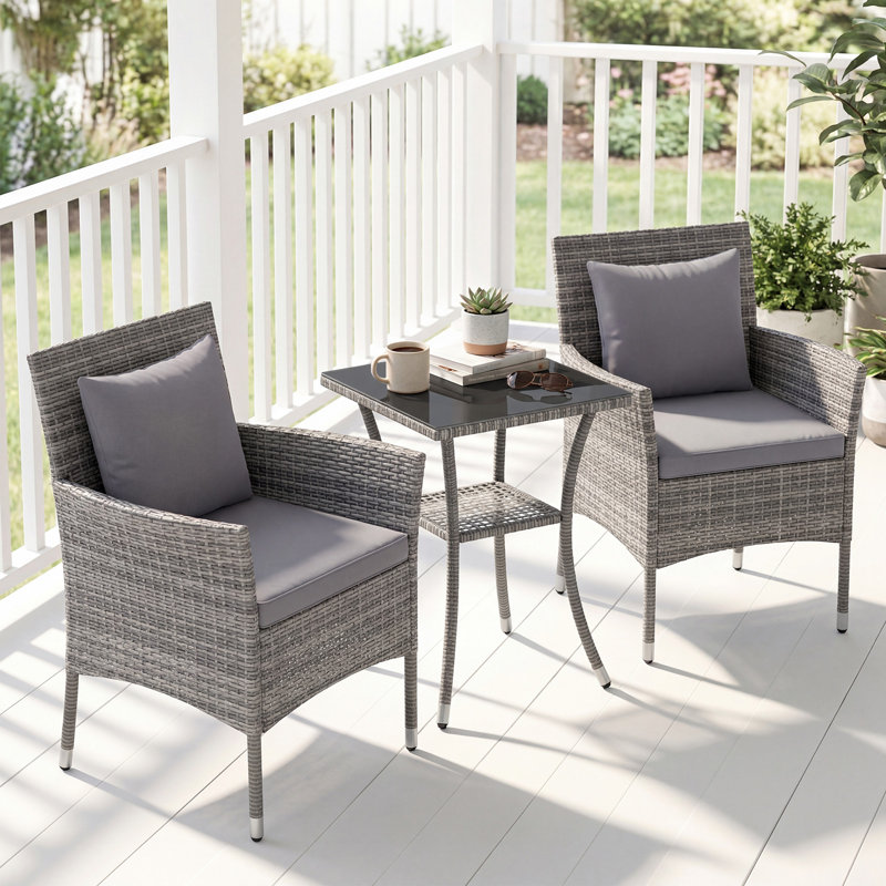 3 Pieces Patio Wicker Bistro Set Outdoor Conversation Furniture Set