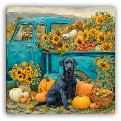 «Farmhouse Harvest with Dog», art mural sur toile tendue