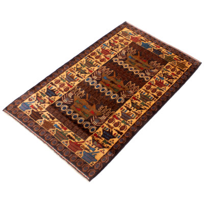 Tapis unique en laine noué à la main style années 1990 de 3 pi 11 po x 6 pi 6 po Inika