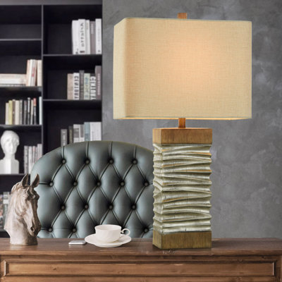 Lampe de table Darley - Finition argent et brun brossé - Abat-jour beige