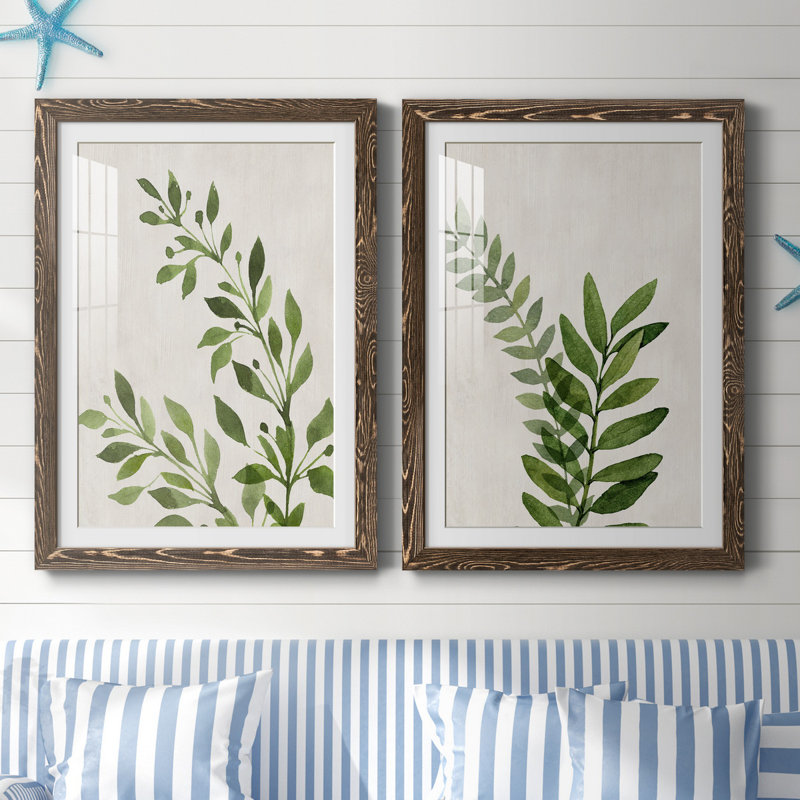 Botanical Wash I - ensemble de 2 reproductions, H 31,5 po x l 47 po x P 1,5 po, Papier, cadre noyer, Blanc