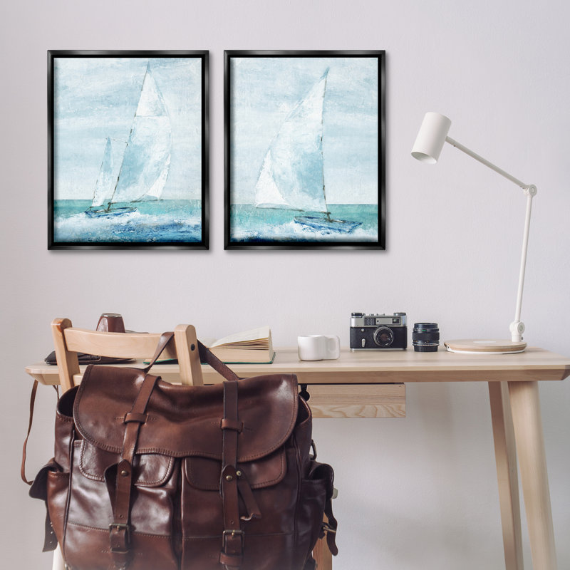 Ensemble de toile flottante encadrée maritime 2 pièces, par Carol Robinson, H 31 po x l 25 po, Cadre flottant noir de jais