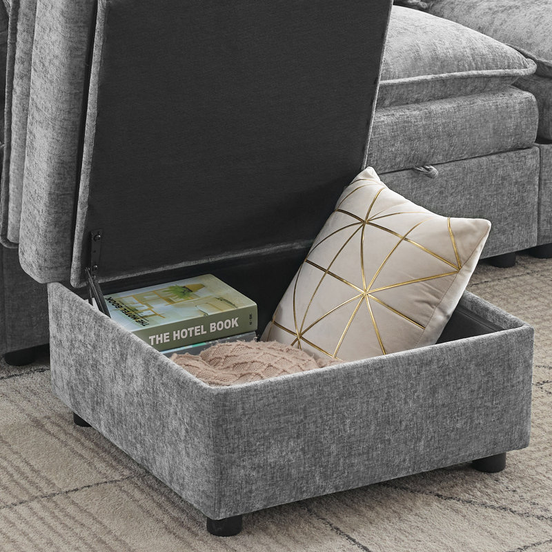 Repose-pieds carré avec rangement 27,2 po, Gris clair