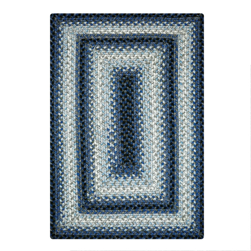  Washable Braided Rug Reversible Indoor/Outdoor Black/White/Ivory/Blue Rug, Rectangle 1'8" x 2'6"