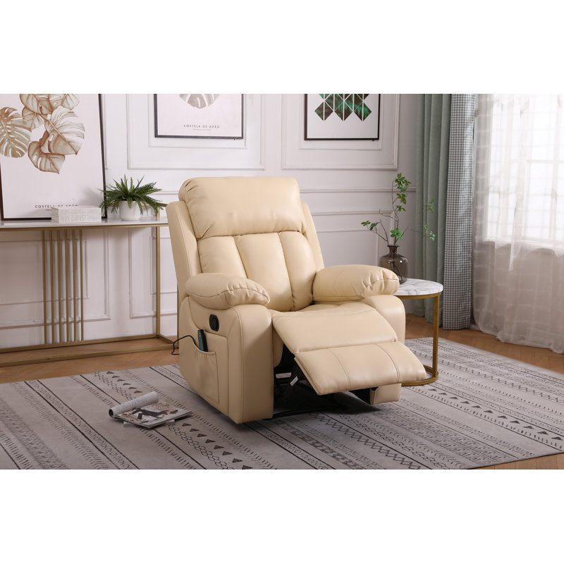 Analiha 91cm Wide Wing Chair Recliner, Cream Leather Match