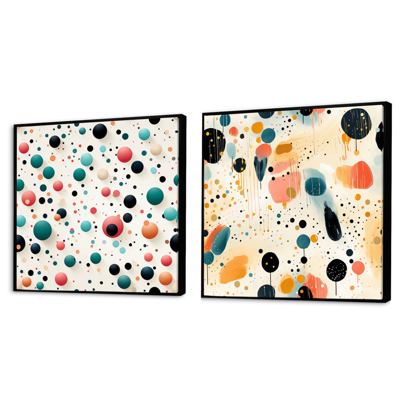 Clementie - Ensemble de 2 collages carrés à formes abstraites, Cadre flottant noir, H 16 po x l 33 po