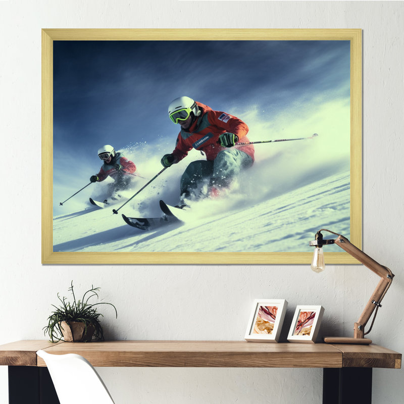 " Alpine Skiing Adventures I ", Gold Picture Framed, 12" H x 20" W x 1" D