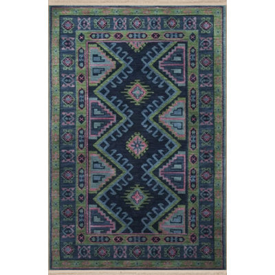 Dark-Toned Multi-Colored Traditional Motif Ethnic Patterned Fringed Vintage Decorative Rug