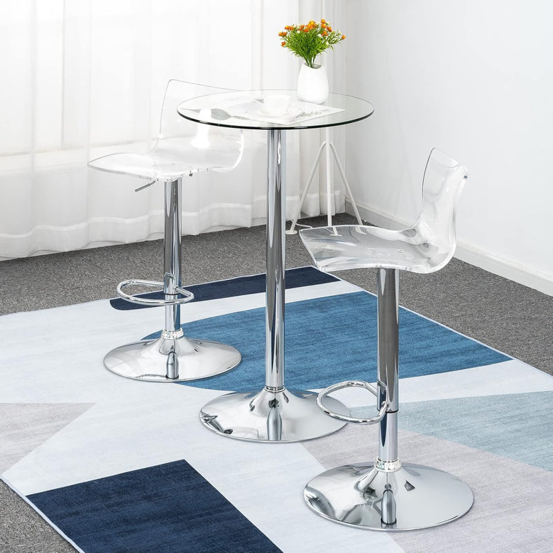 Acrylic Airlift Swivel Bar Stools, Transparent Counter Height Bar Stools Set Of 2, Silver