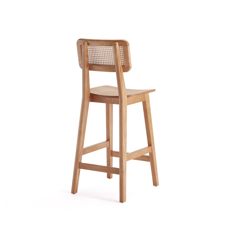 Versailles Natural Wood Counter Stool with Rattan Back