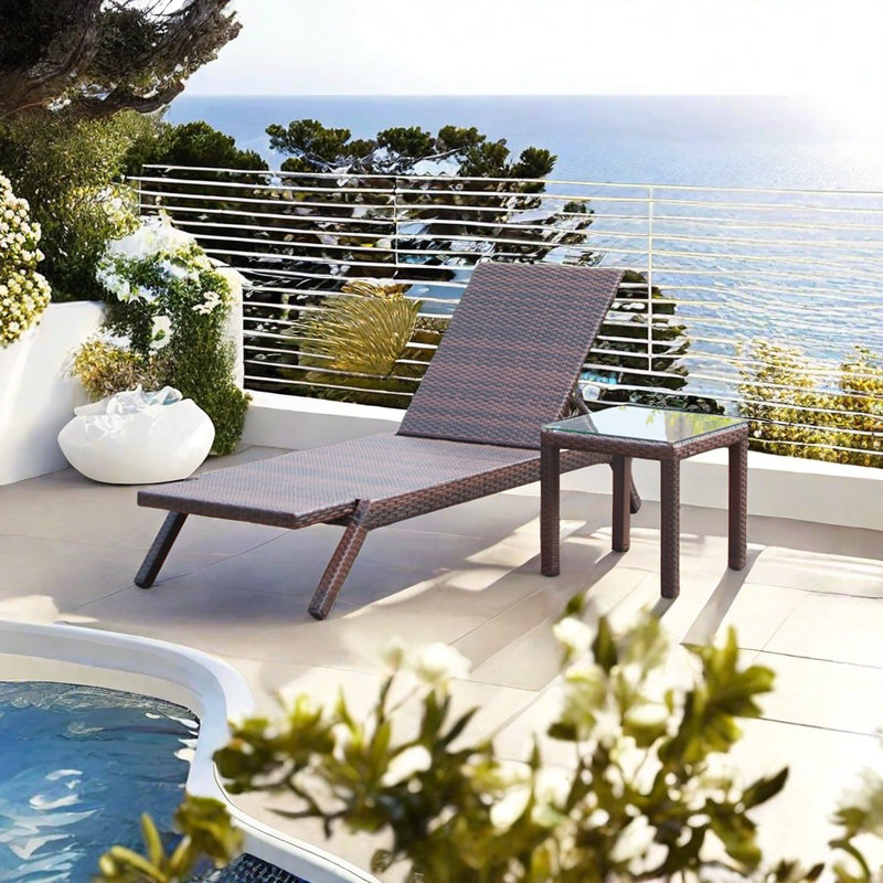 Krashana Outdoor Wicker Chaise Lounge Set with Table