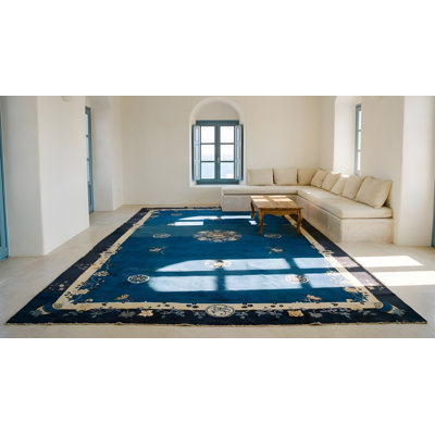 Antique Peking Chinese Medallion Navy 1930s Rug