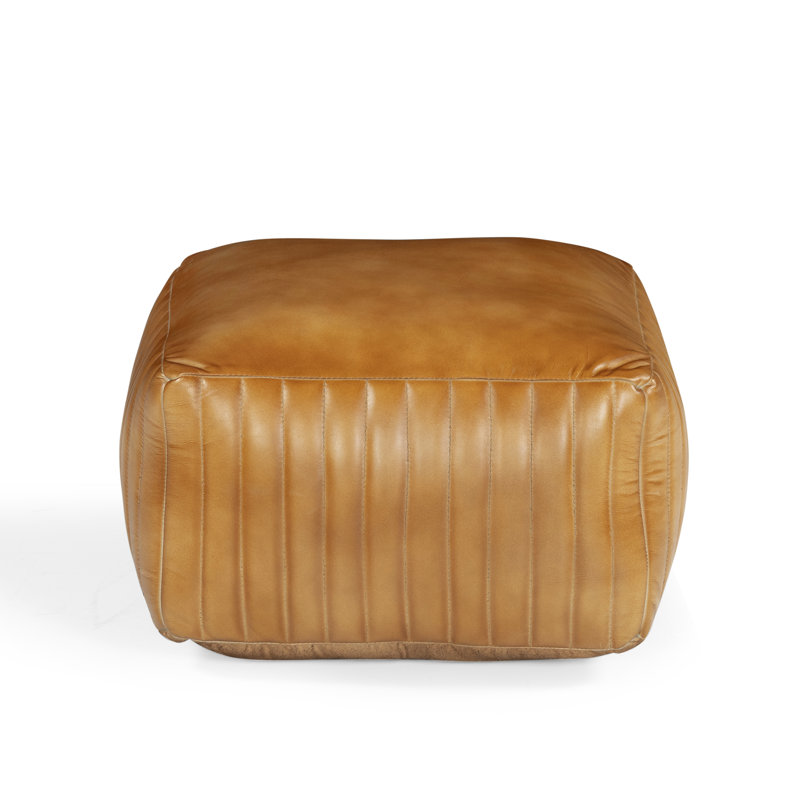 Pouf Brie en cuir caramel, Ivoire ivoire