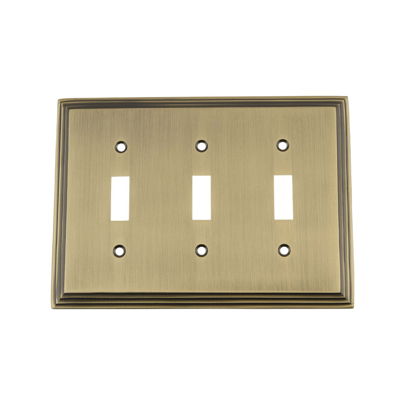 Deco 3-Gang Toggle Light Switch Wall Plate, Antique Brass