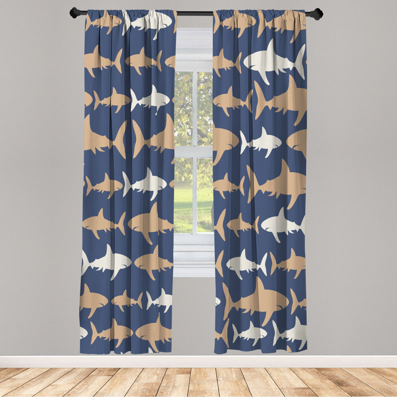 Microfiber Floral Semi-Sheer Rod Pocket Curtain Panels, 28" W x 84" L, Dark Blue/Yellow/White