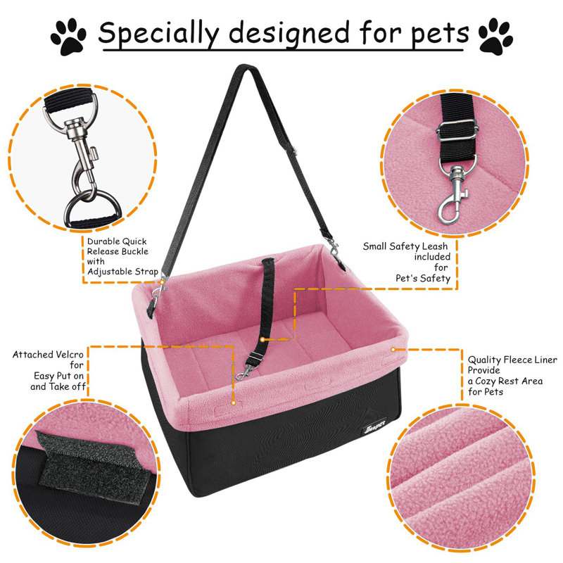 Pink and Black Dog Booster Car Seat for Small Pets