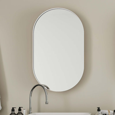 20X34 Inch Oval Recessed Medicine Cabinet, Metal Framed Bathroom Wall Cabinet With Mirror And Adjustable Shelves, Wall Mirror With Storage For Bathroom