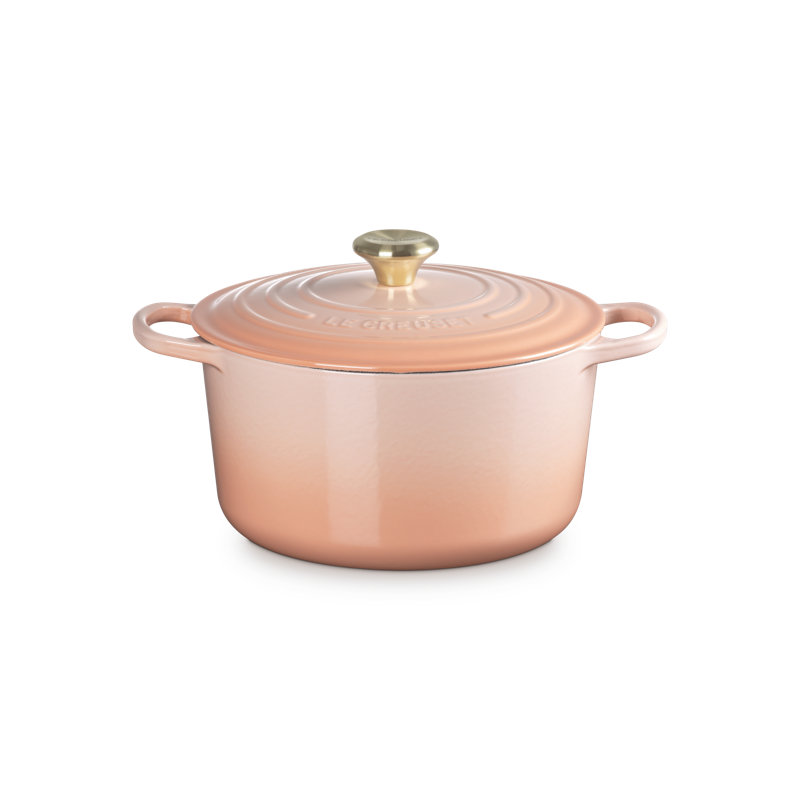 Le Creuset Signature Enaneled Cast Iron Deep Round Dutch Oven 6.5 Qt., Oyster, Peche, 6.5 quarts