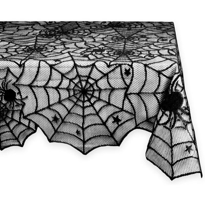 Black Lace Spider Web Tablecloth, Gothic Halloween Table Overlay, Elegant Spiderweb Table Decor for Haunted House Parties, Seasonal Gatherings, and Halloween Home Decoration
