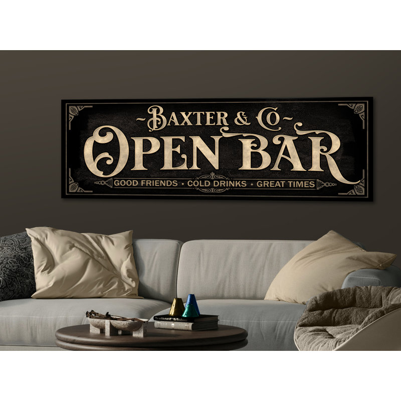 Nom de famille «Open Bar» personnalisé sur métal, H 16 po x l 48 po x P 0,04 po, Yes
