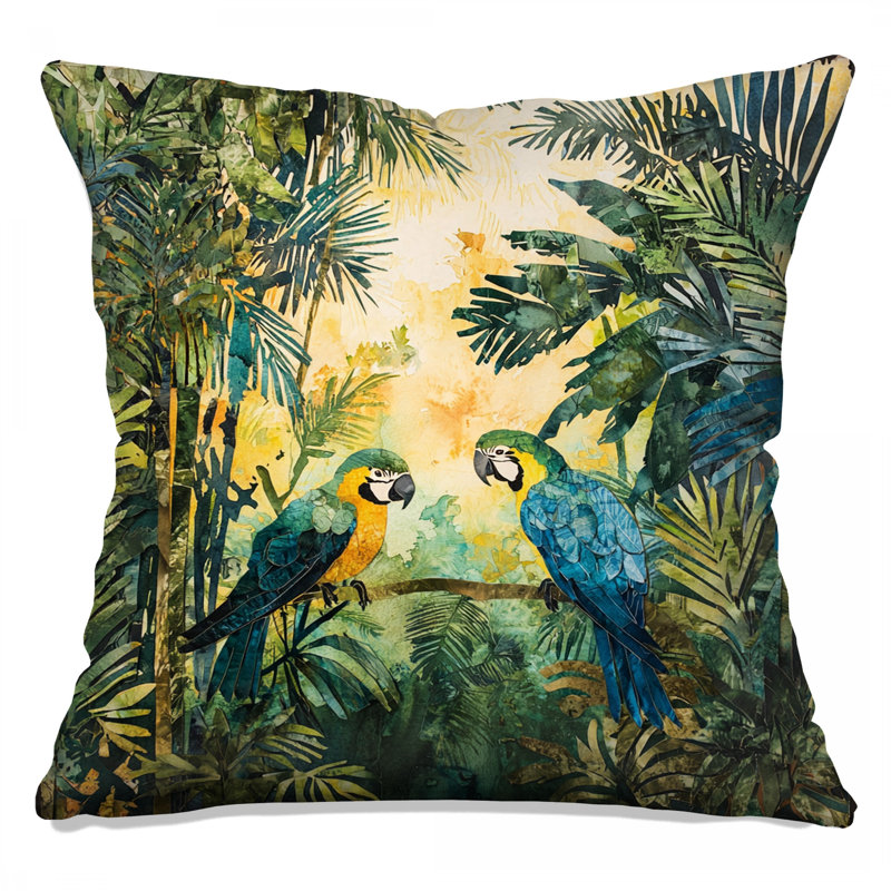 Coussins décoratifs Tropical Parrots In Jungle, 16 po x 16 po
