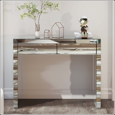 Mirrored Console Table with Curved Design and 2 Drawers