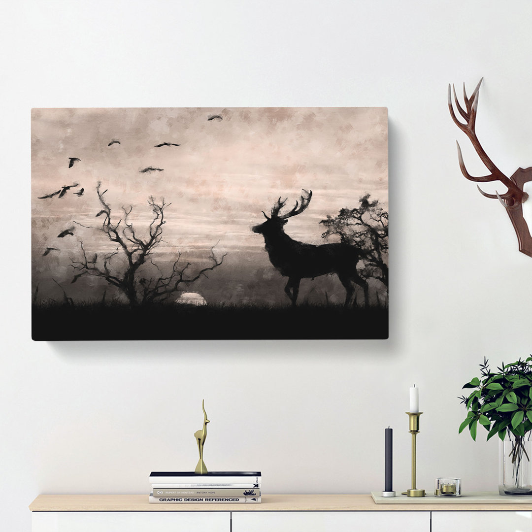 Stag Deer with Birds - Wrapped Canvas