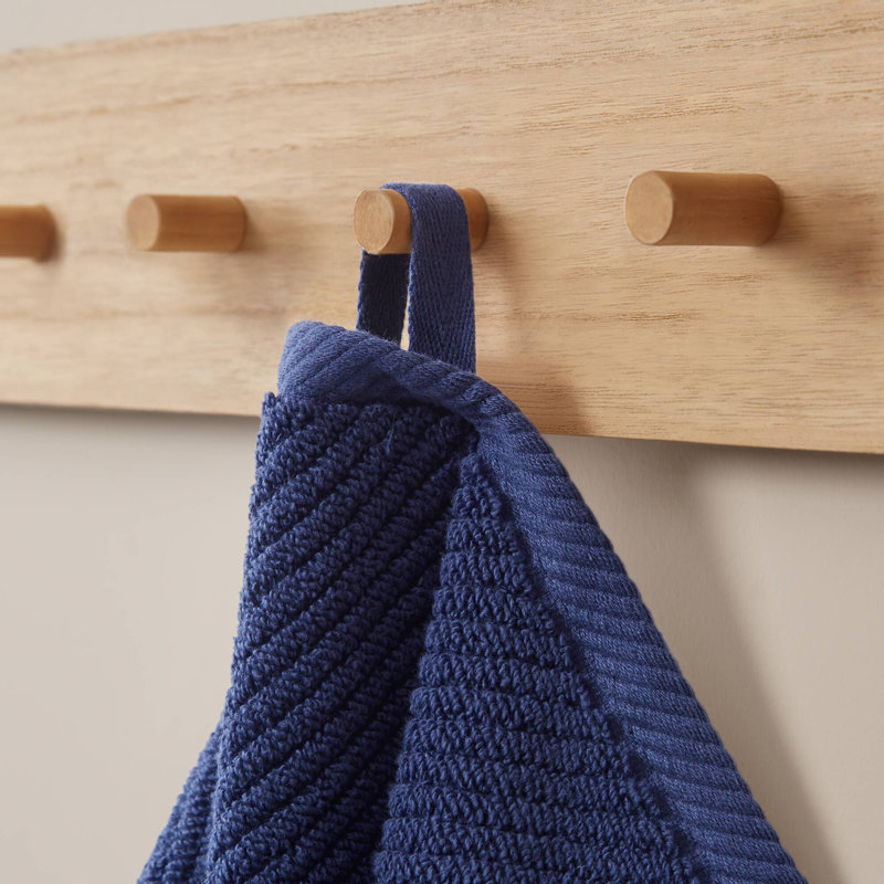 Diagonal Ribbed Navy 100% Cotton Quick Dry 6-Piece Washcloths Set, Navy, Washcloths - 6 Pack