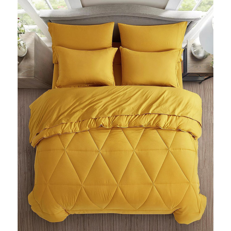 Microfiber Bed in a Bag Comforter Set, Queen Comforter + 6 Additional Pieces, Mustard Yellow