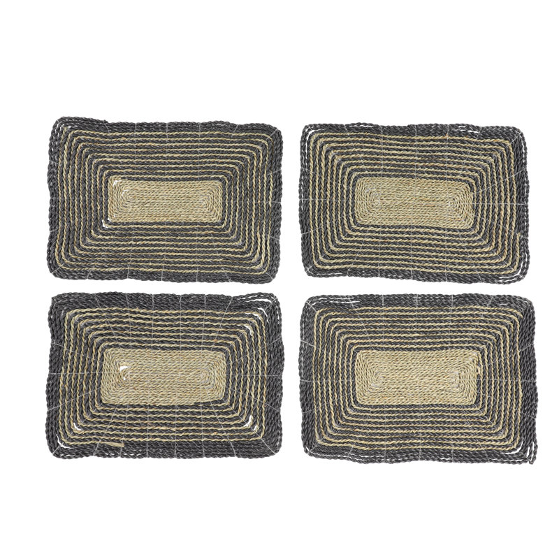 Napperons à rayures rectangulaires grises et naturelles 15 po x 0,5 po Franich | Ensemble de 4