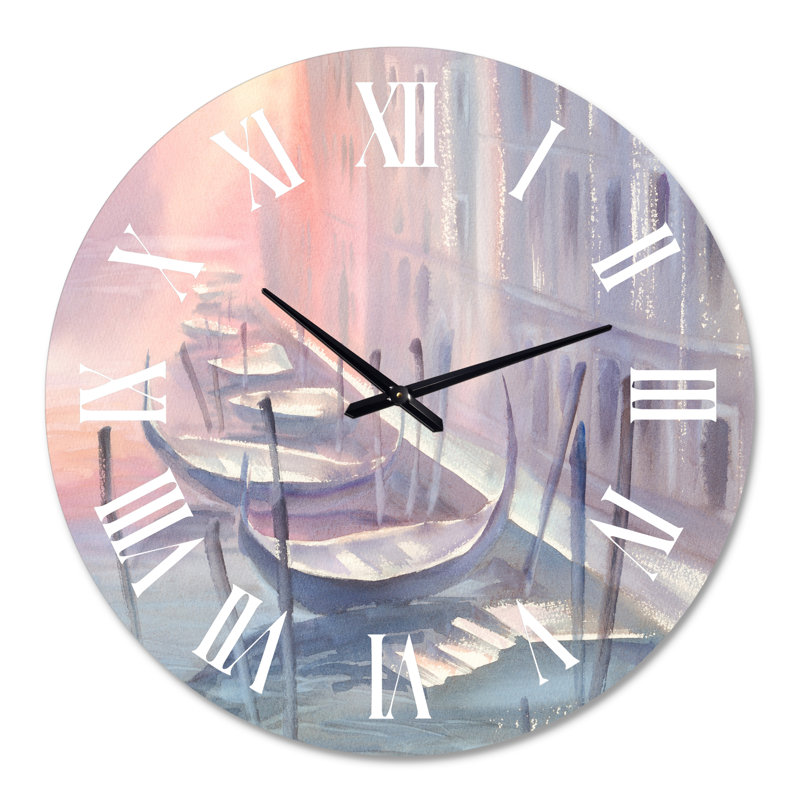 Pastel GOndoLas à Venise pendant le matin I - Horloge murale traditionnelle, Grand
