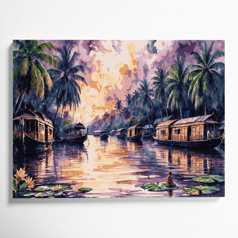 Art mural mauve avec villes, Kerala, Inde, H 11 po x l 14 po